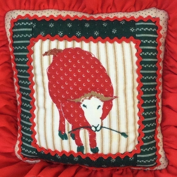 Vintage sheep pillow Christmas small accent pillow Rick rack country farmhouse - Picture 1 of 5
